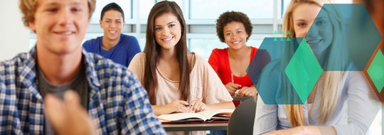 5 school pupils in a classroom  
